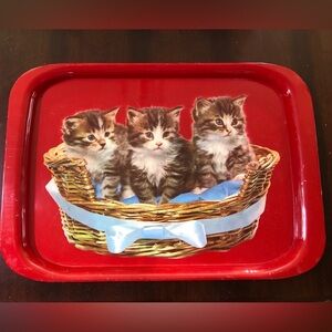 Red Metal Cat Serving Tray. 
20” x 14”